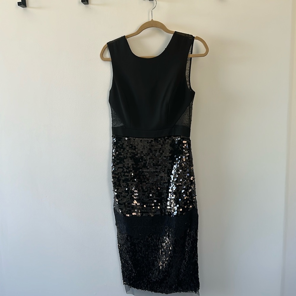 Bcbg Maxazria Size 6 Black Sequence & Lace Dress - image 2